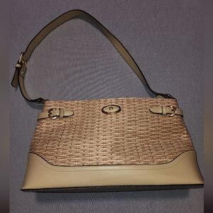 Etienne Aigner Beige and Tan Woven Shoulder Bag